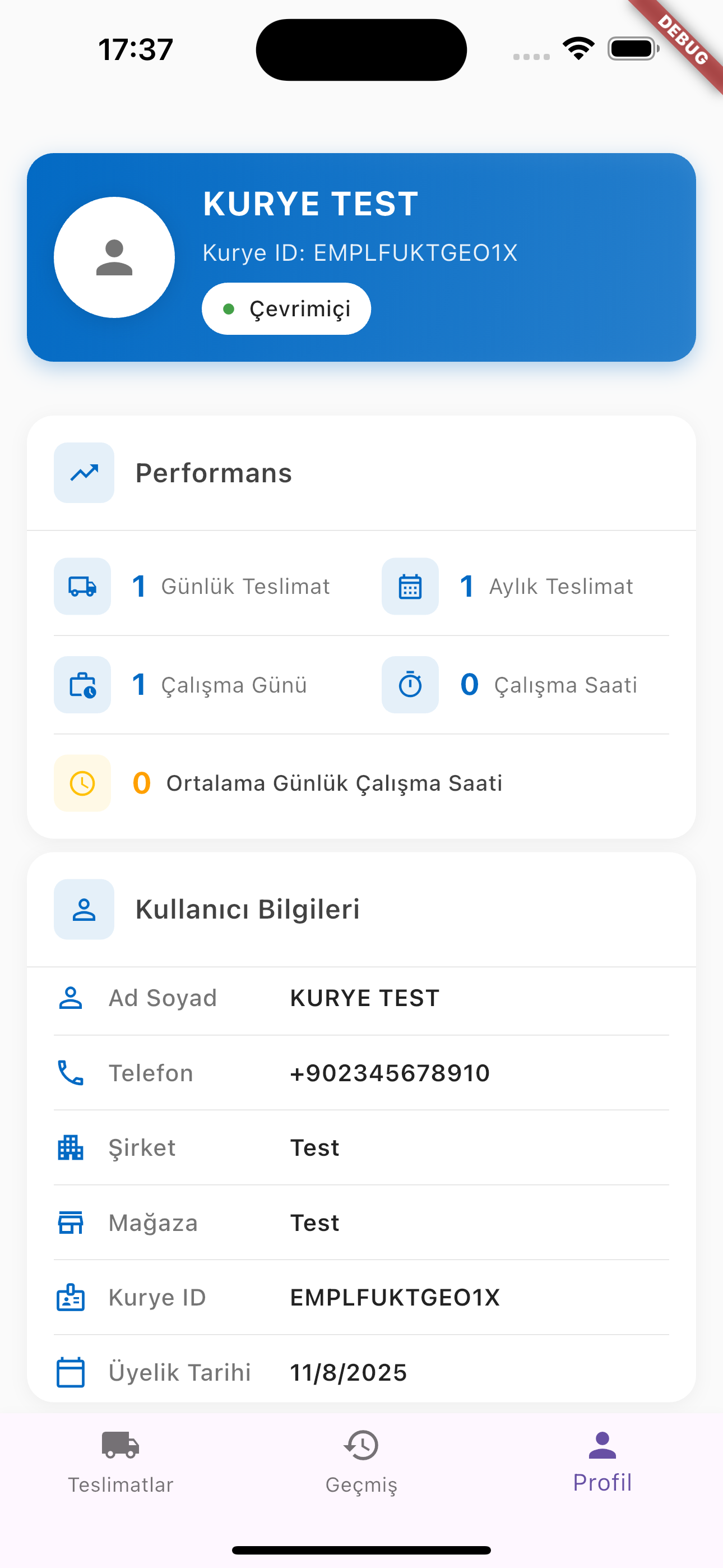 Mobil uygulama ana ekranı