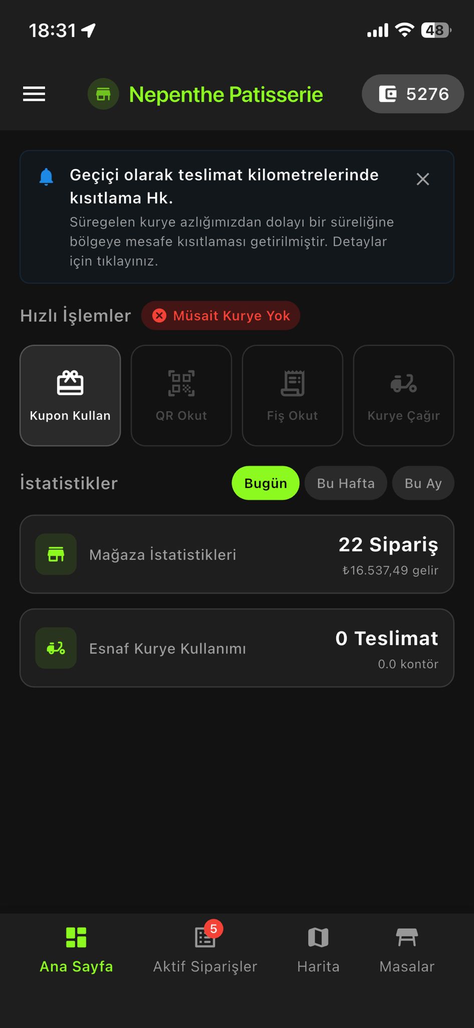 Yönetici mobil ana ekran