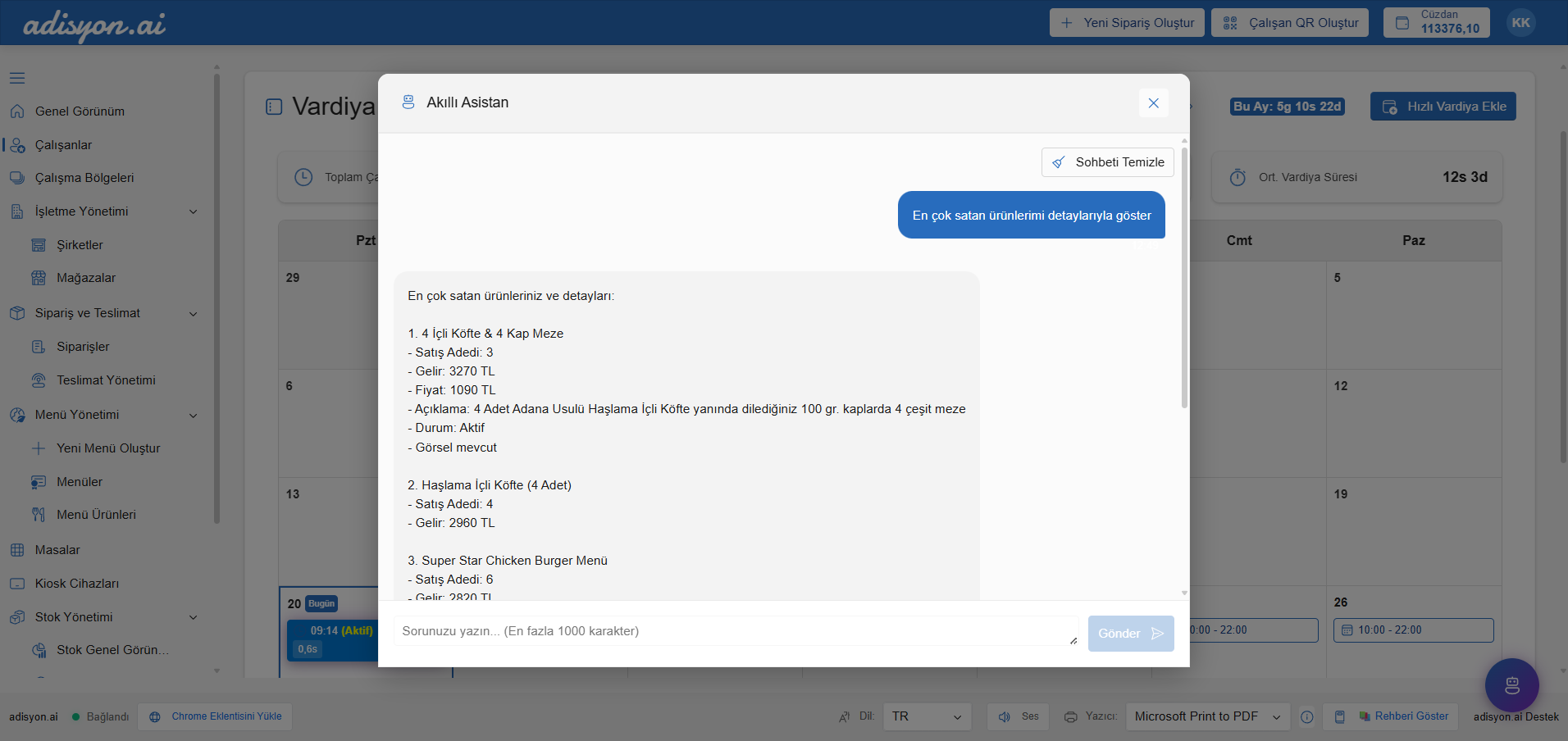 AI asistan sohbet ekranı
