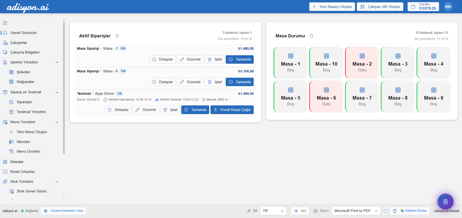 Sipariş oluşturma ekranı