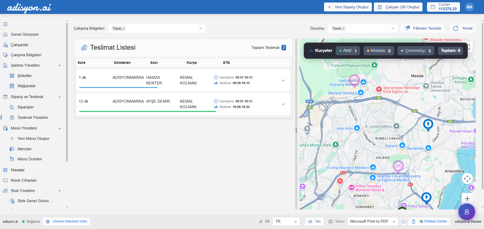 Esnaf kurye çağırma ekranı